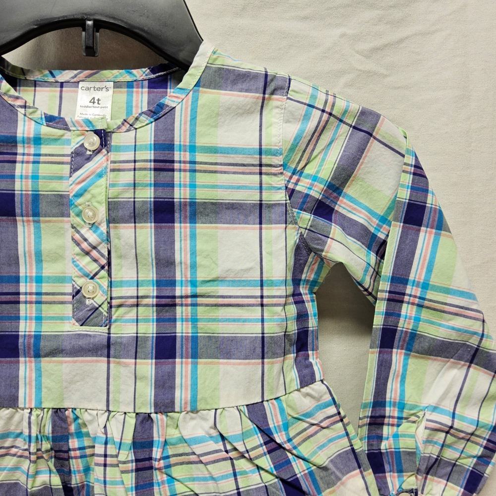 Carter's Plaid Peplum Top Toddler 4T Multicolor Long Sleeve Cotton Button Up
